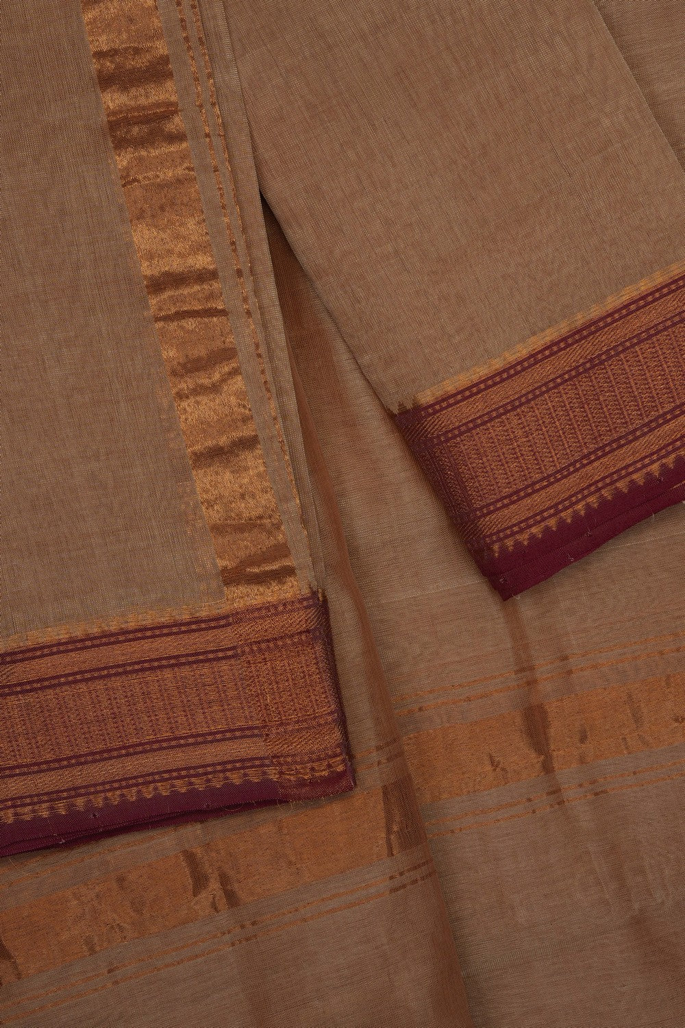 Image of Mangalgiri Silk Beige Dhoti With Kanduva (8 X 4)