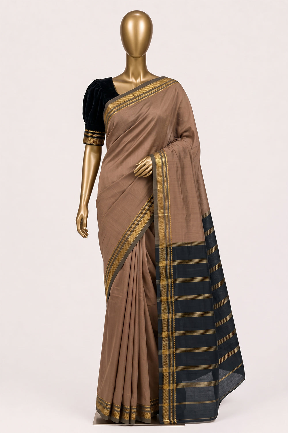 Image of Beige Narayanpet Silk Cotton Saree