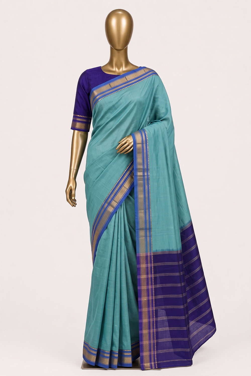 Image of Sea Green Narayanpet Silk Cotton Saree