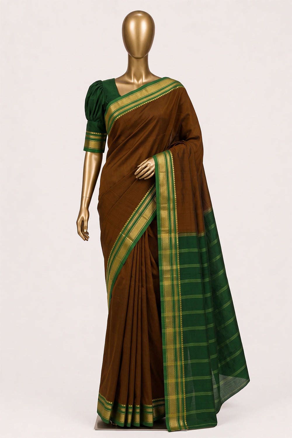 Image of Moss-Green Narayanpet Silk Cotton Saree