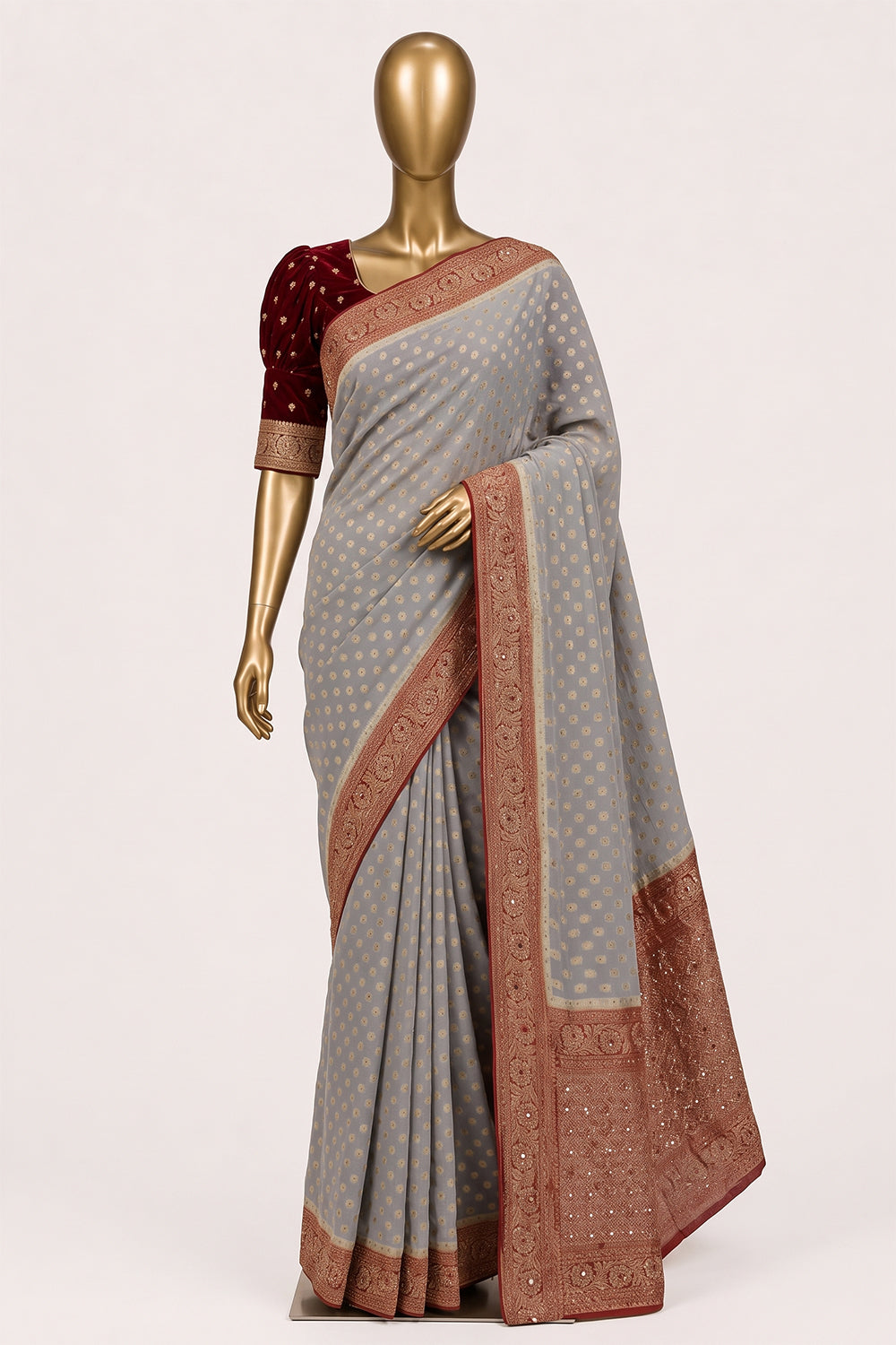 Image of White Embroidery Georgette Saree