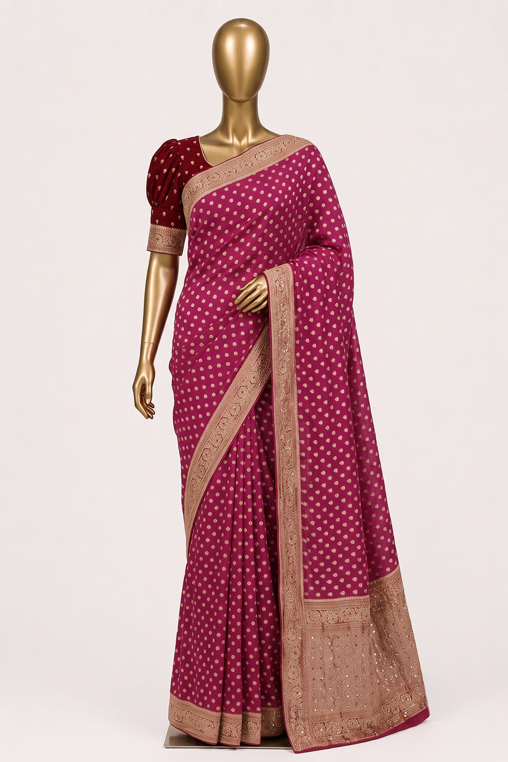Image of Pink Embroidery Georgette Saree