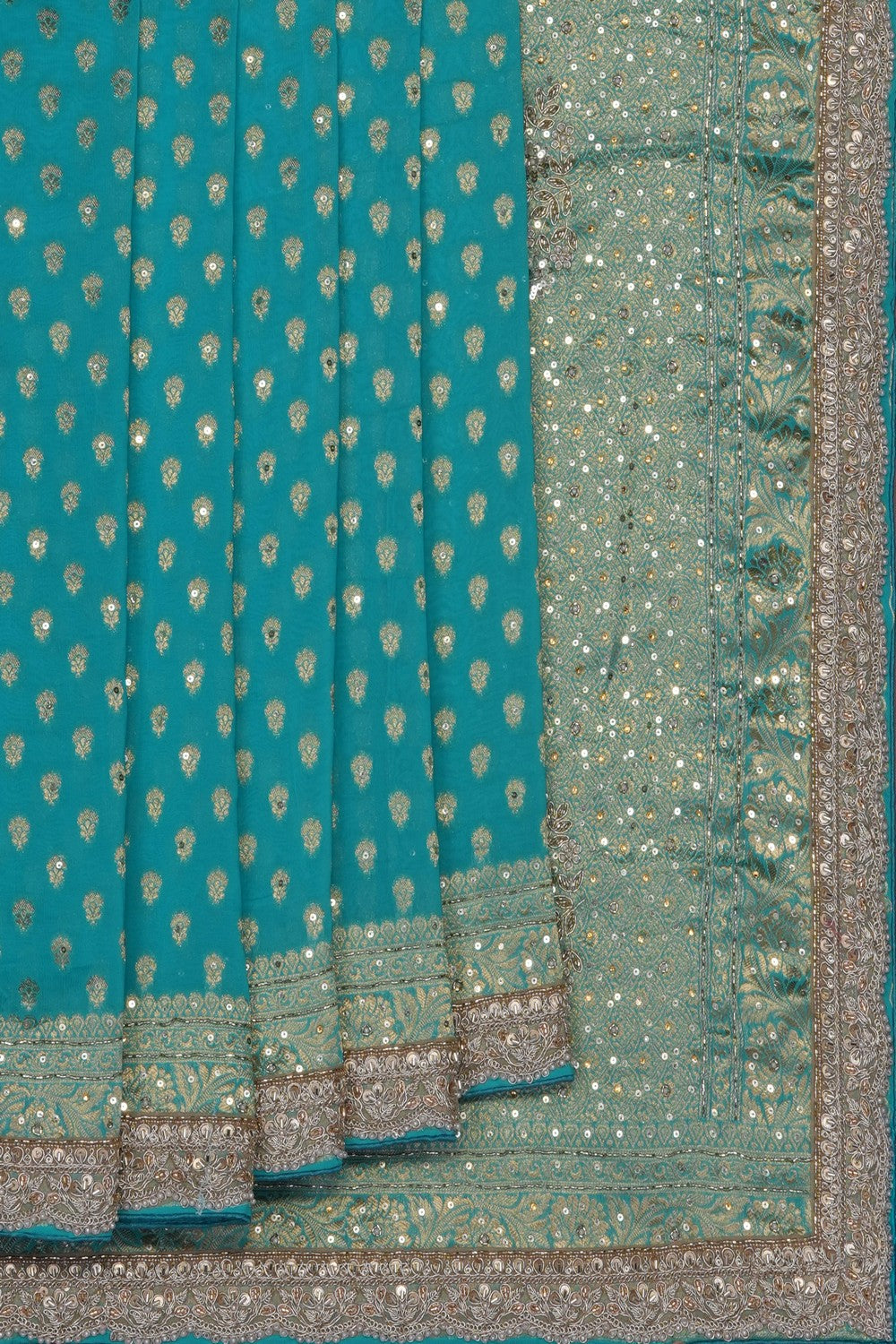 Image of Sea Green Embroidery Georgette Saree