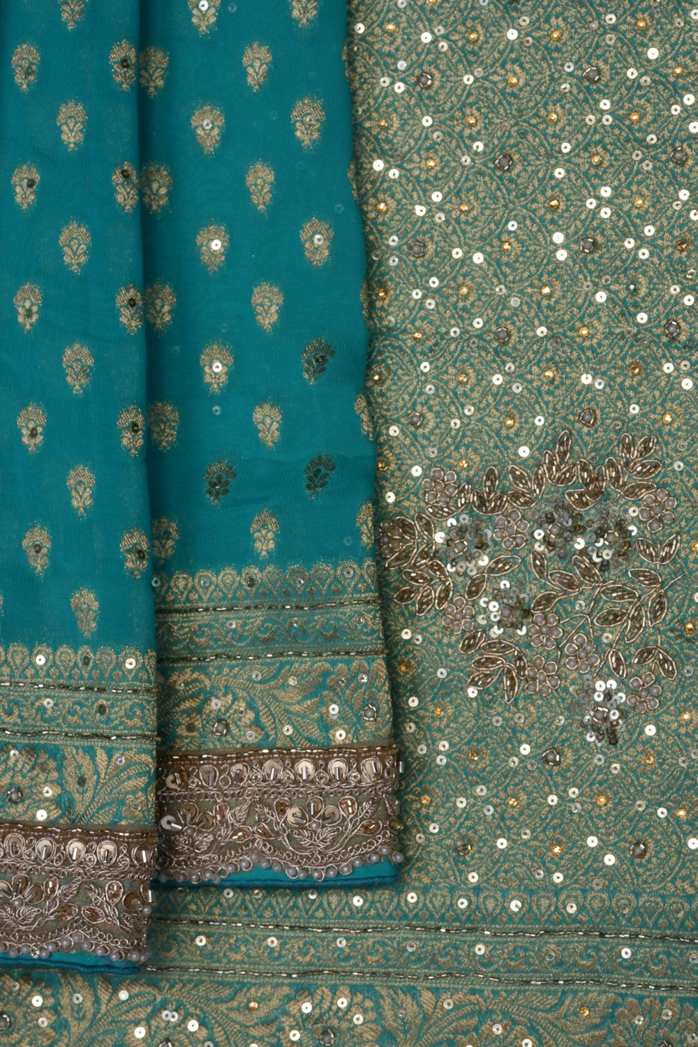 Image of Sea Green Embroidery Georgette Saree