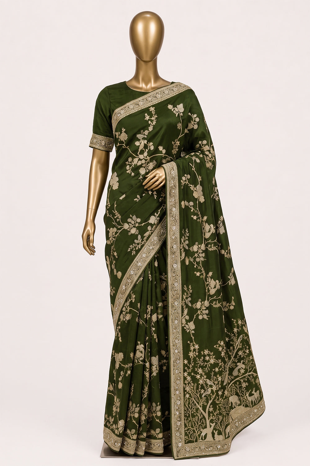 Image of Green Embroidery Silk Saree