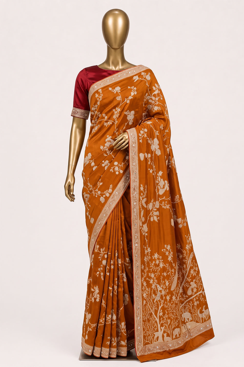 Image of Mustard Embroidery Silk Saree