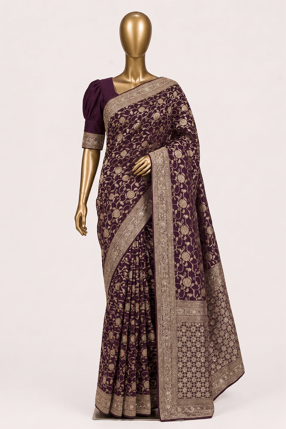 Image of Violet Embroidery Silk Saree