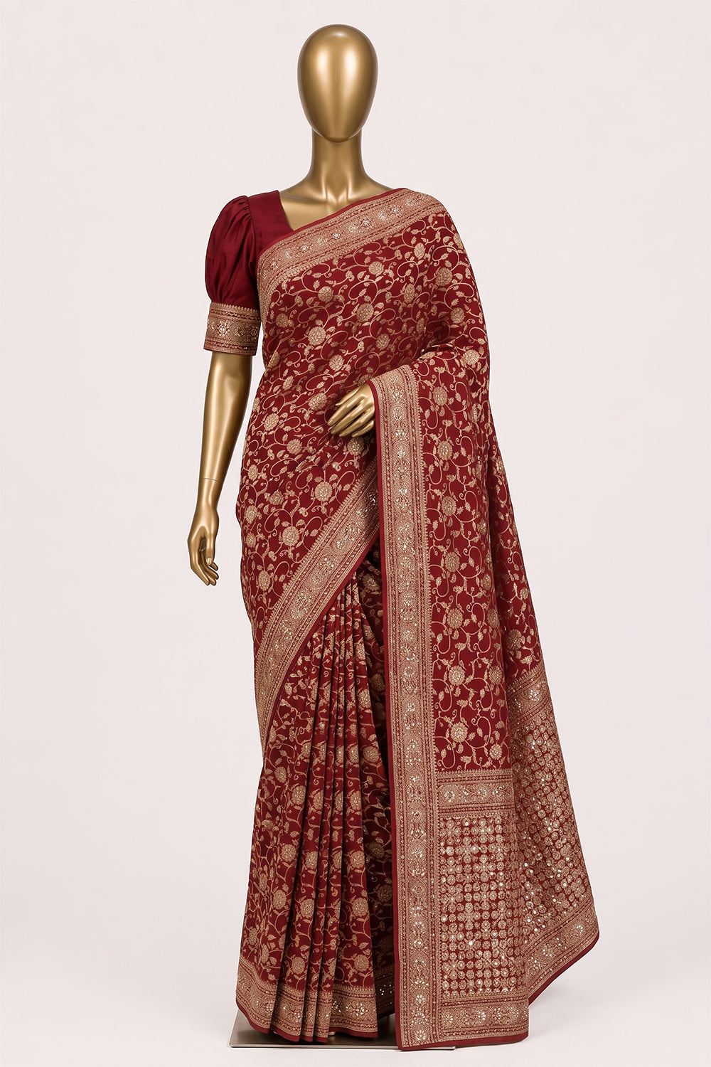 Image of Red Embroidery Silk Saree