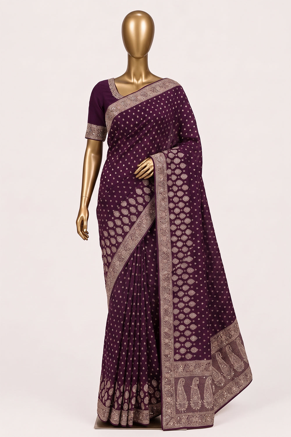 Image of Purple Embroidery Georgette Saree