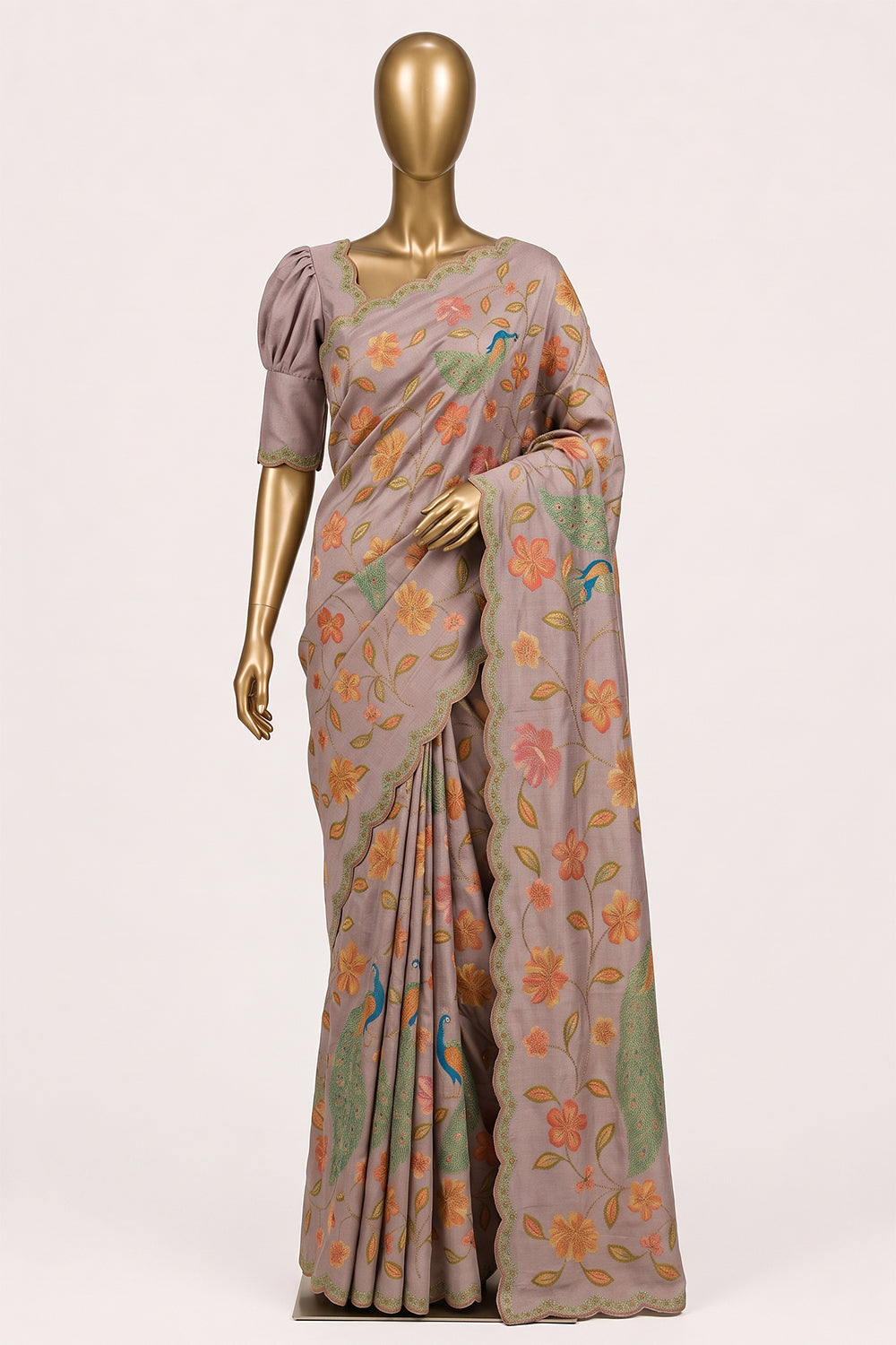 Image of Lavender Brocade Silk Saree