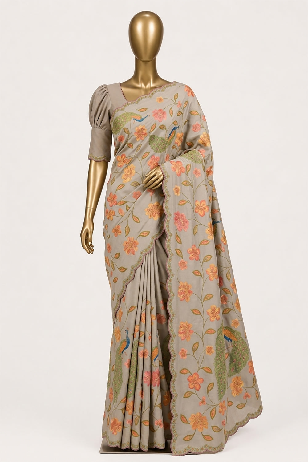 Image of Grey Brocade Silk Saree