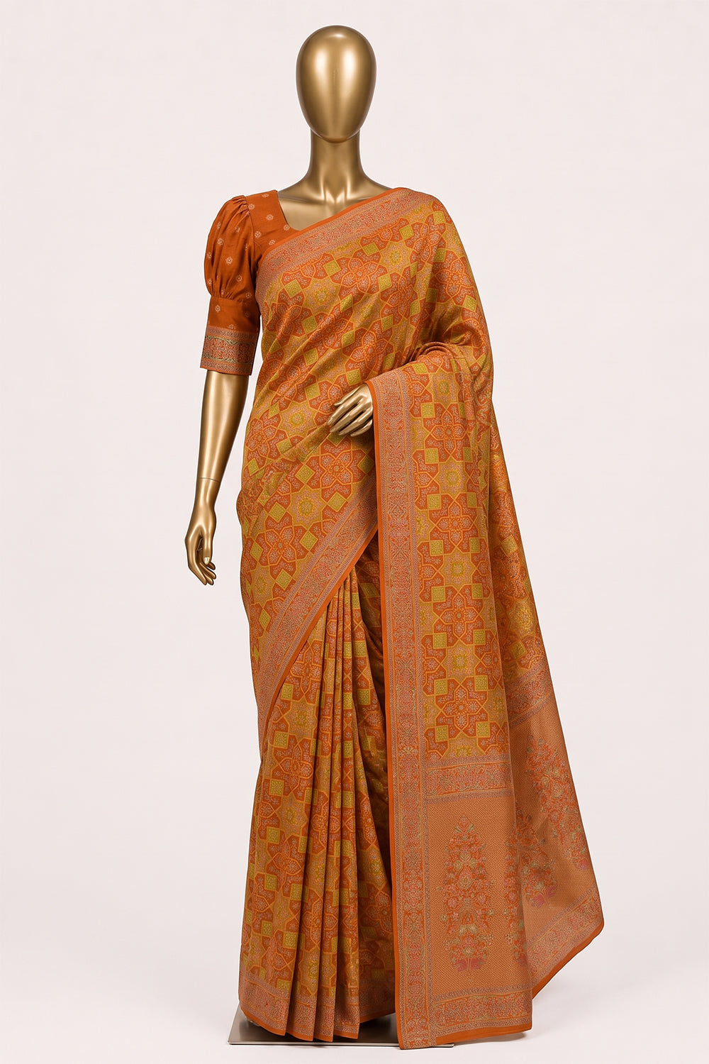 Image of Orange Brocade Silk Saree