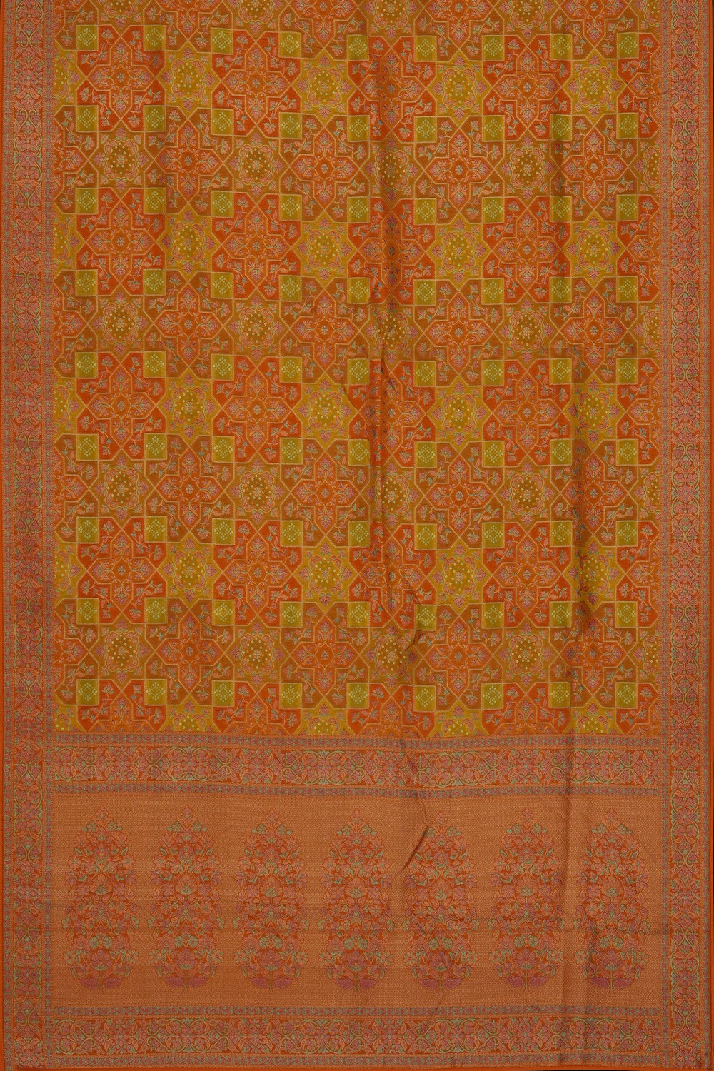Image of Orange Brocade Silk Saree