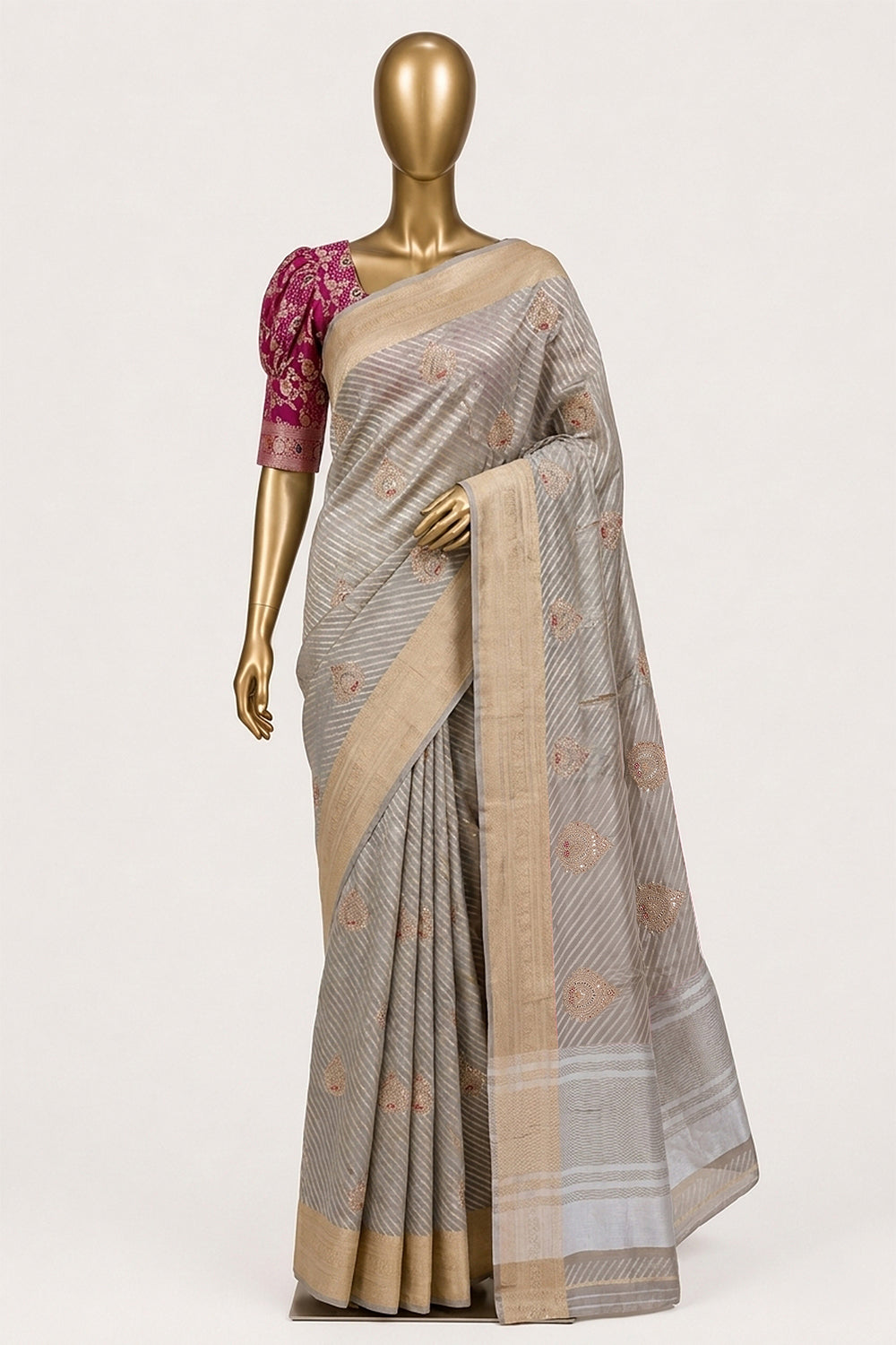 Image of Off-White Brocade Silk Saree