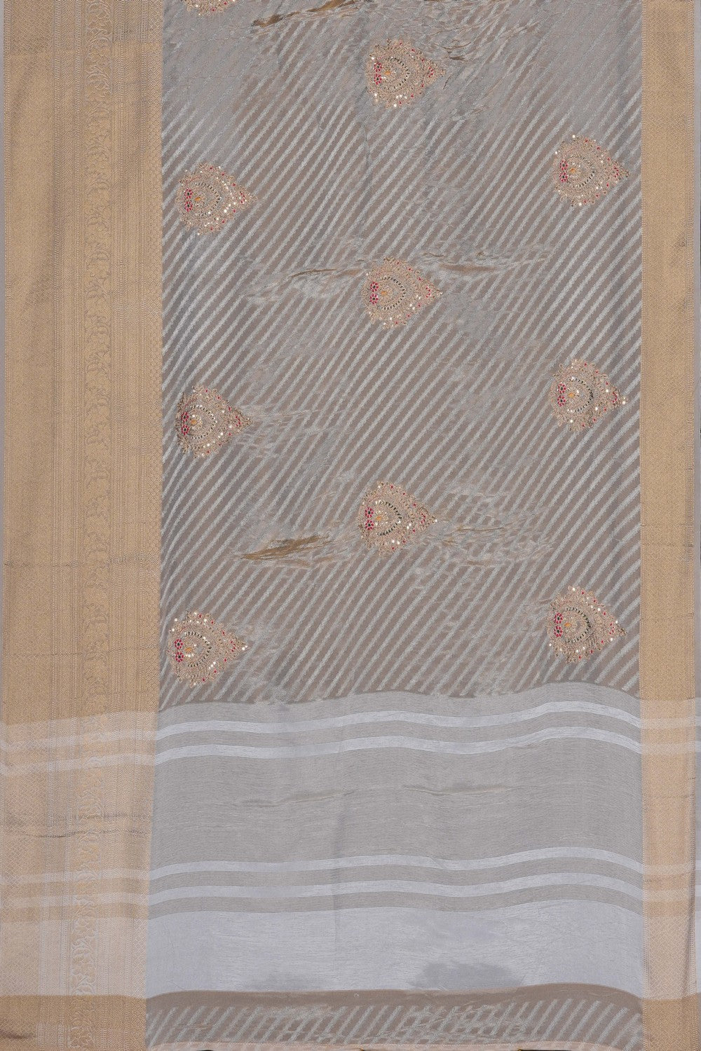 Image of Off-White Brocade Silk Saree