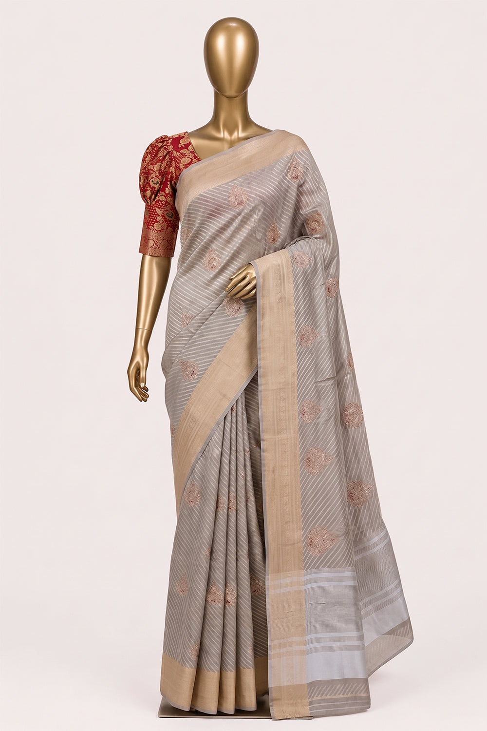 Image of Off-White Brocade Silk Saree