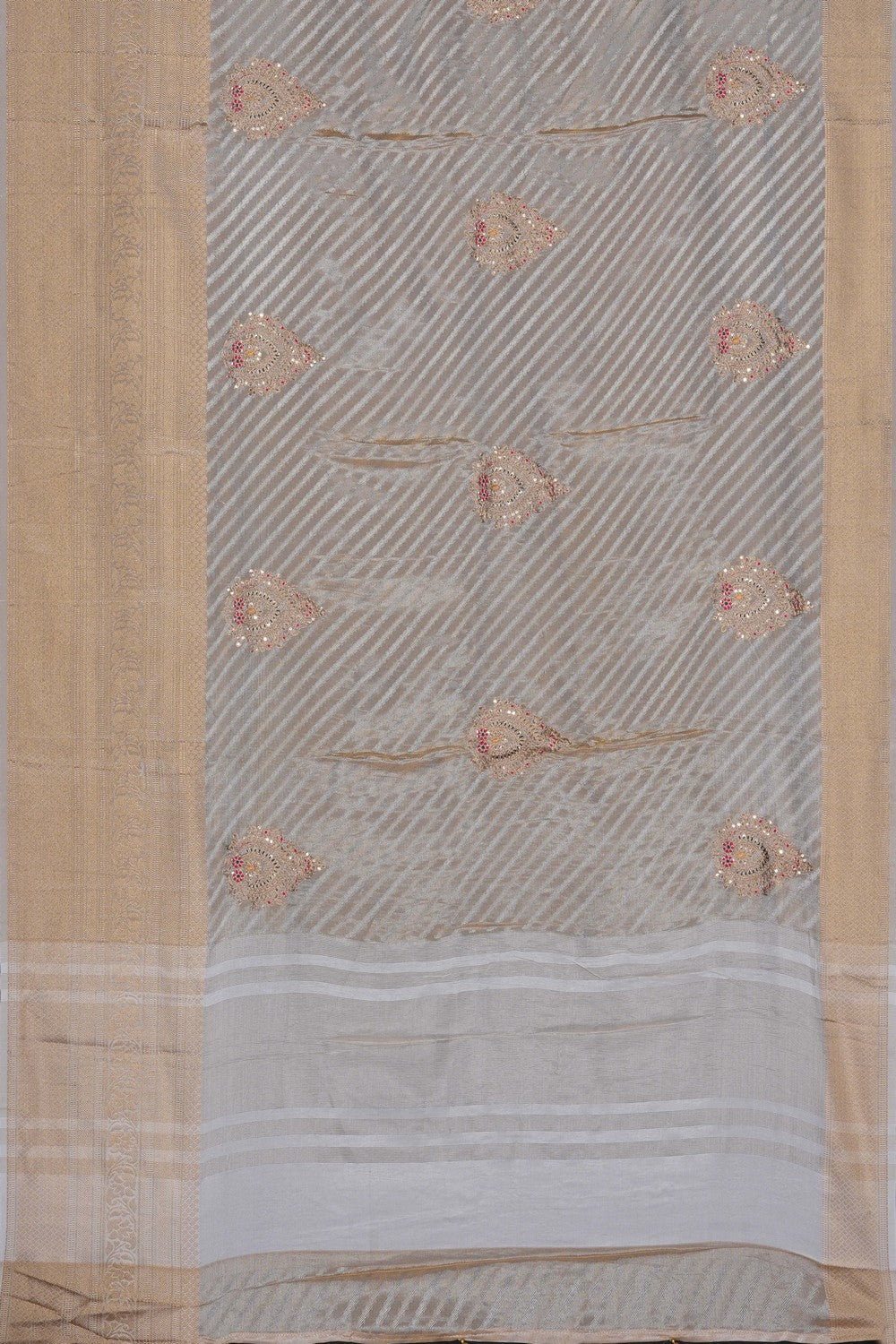 Image of Off-White Brocade Silk Saree
