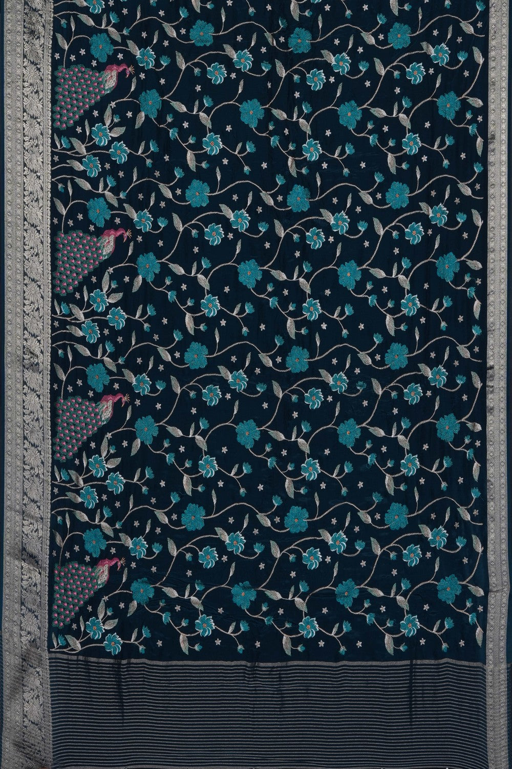Image of Peacock-Blue Embroidery Saree