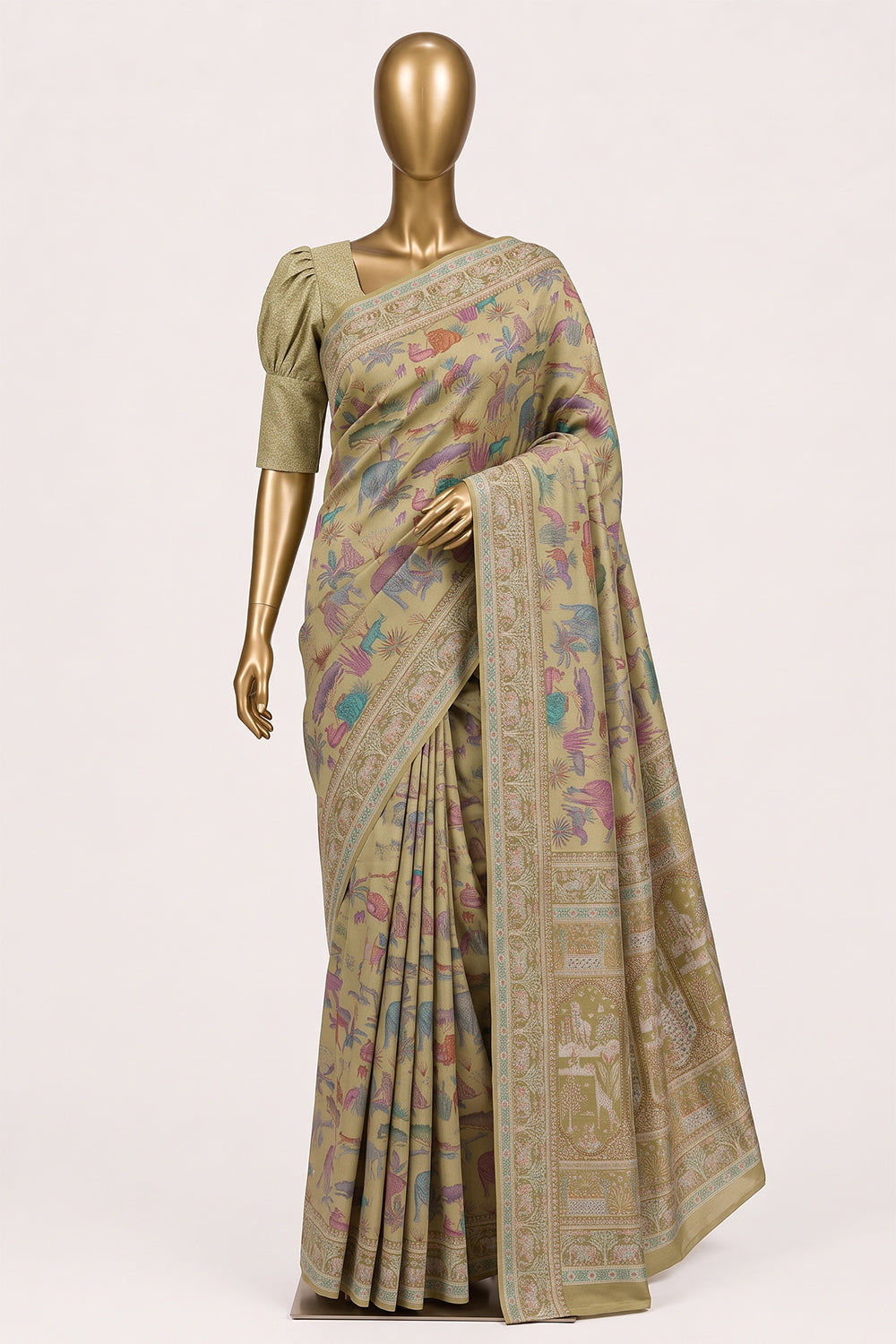 Image of Sage-Green Brocade Silk Saree