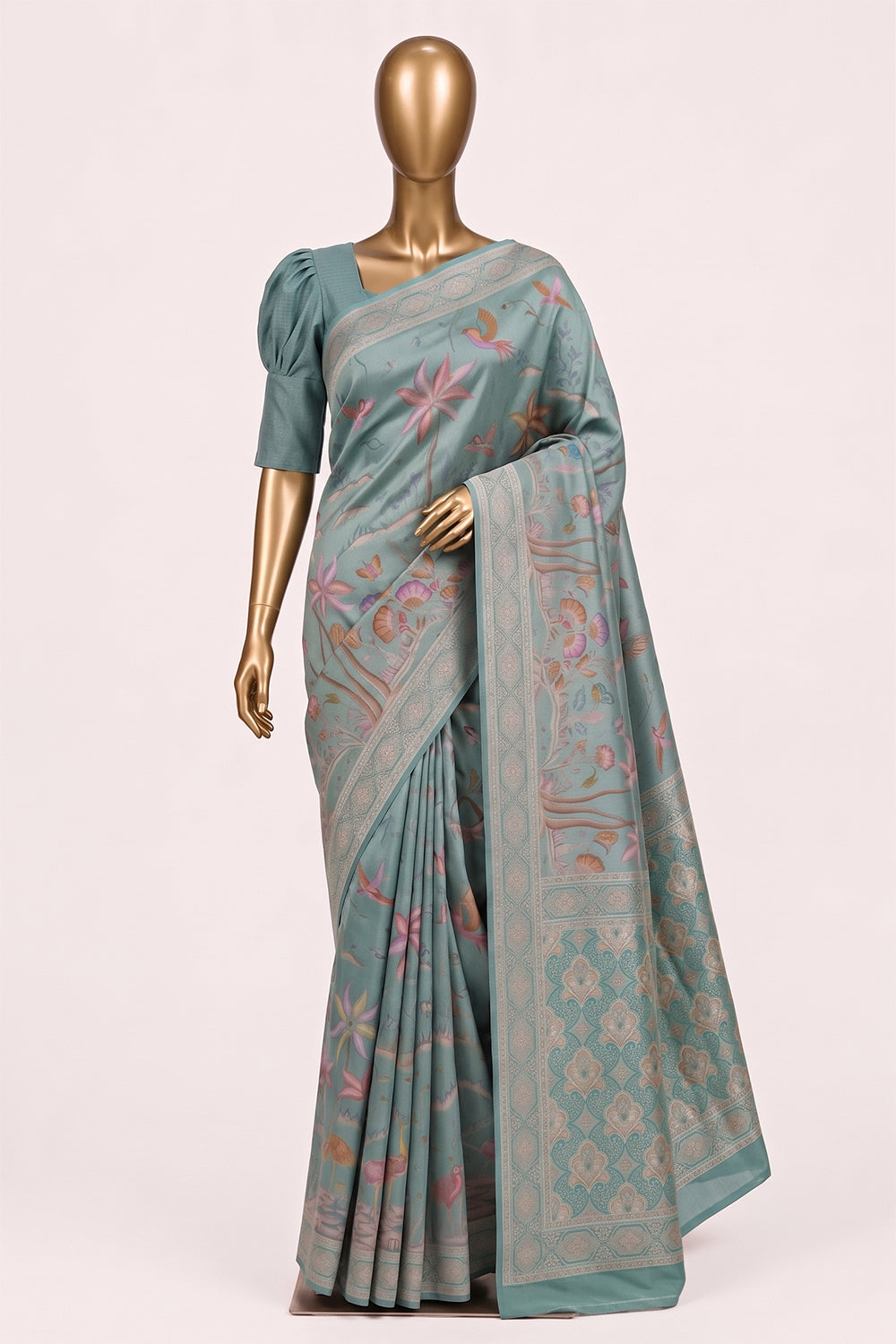Image of Sea Blue Brocade Silk Saree