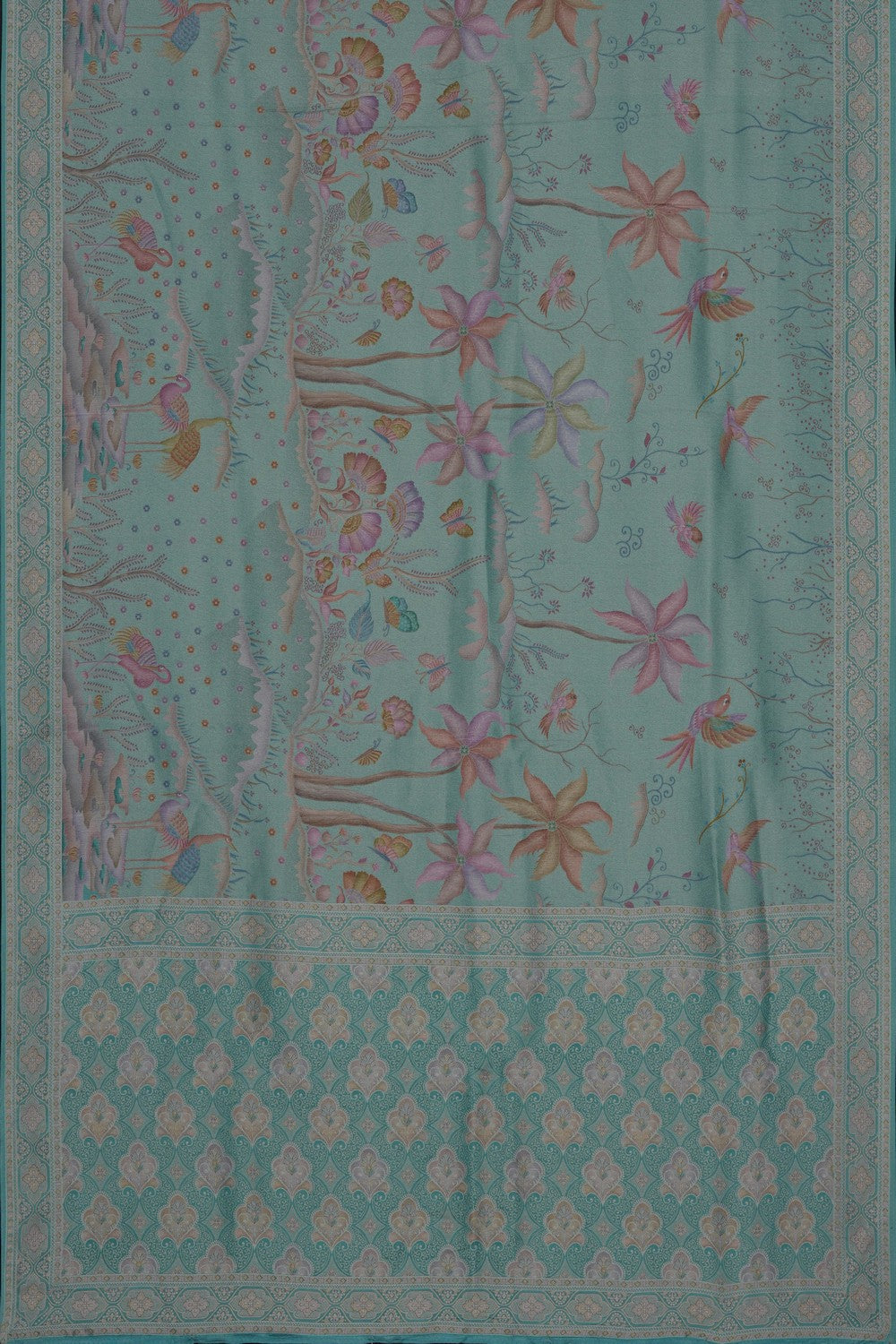 Image of Sea Blue Brocade Silk Saree