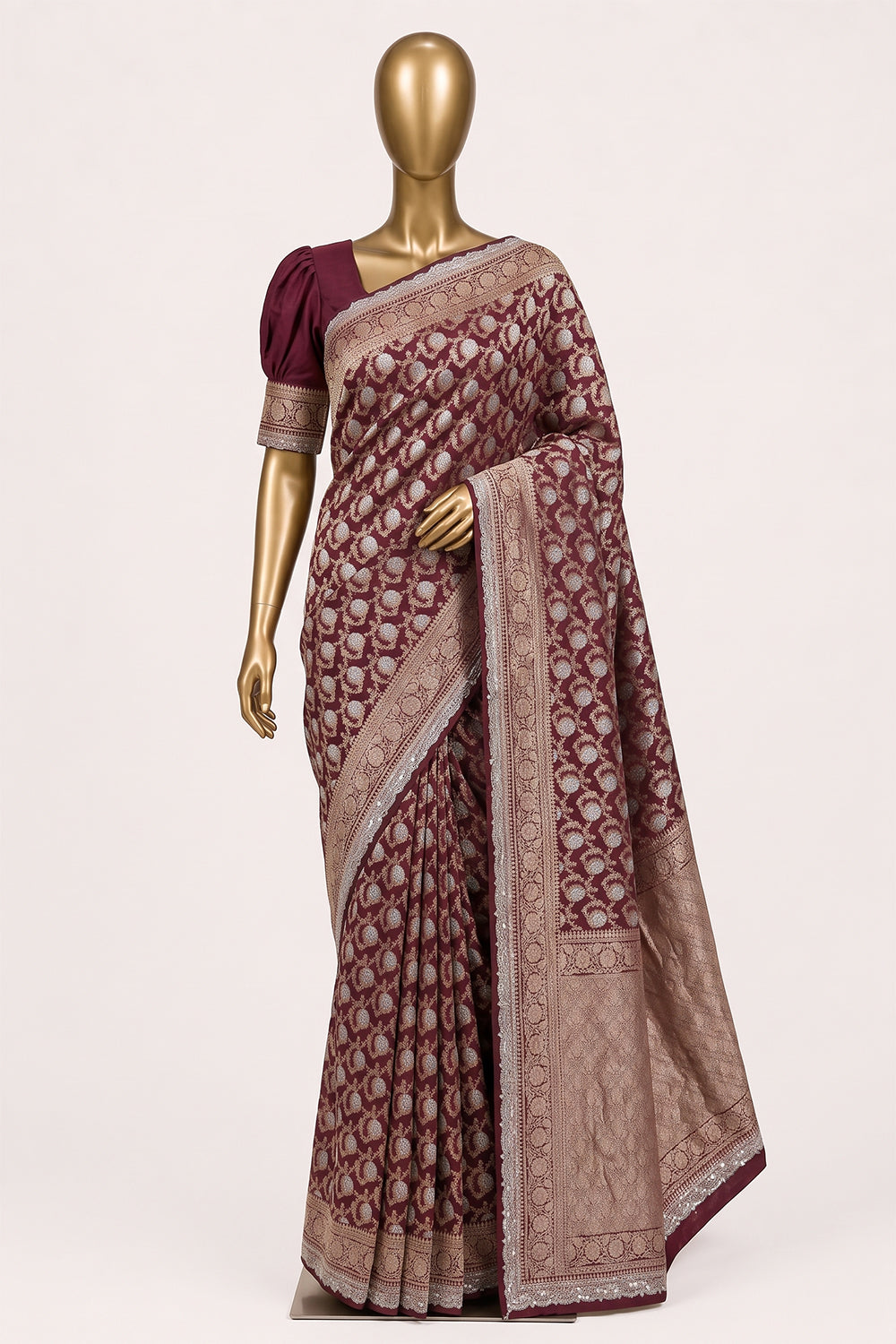 Image of Brown Embroidery Georgette Saree