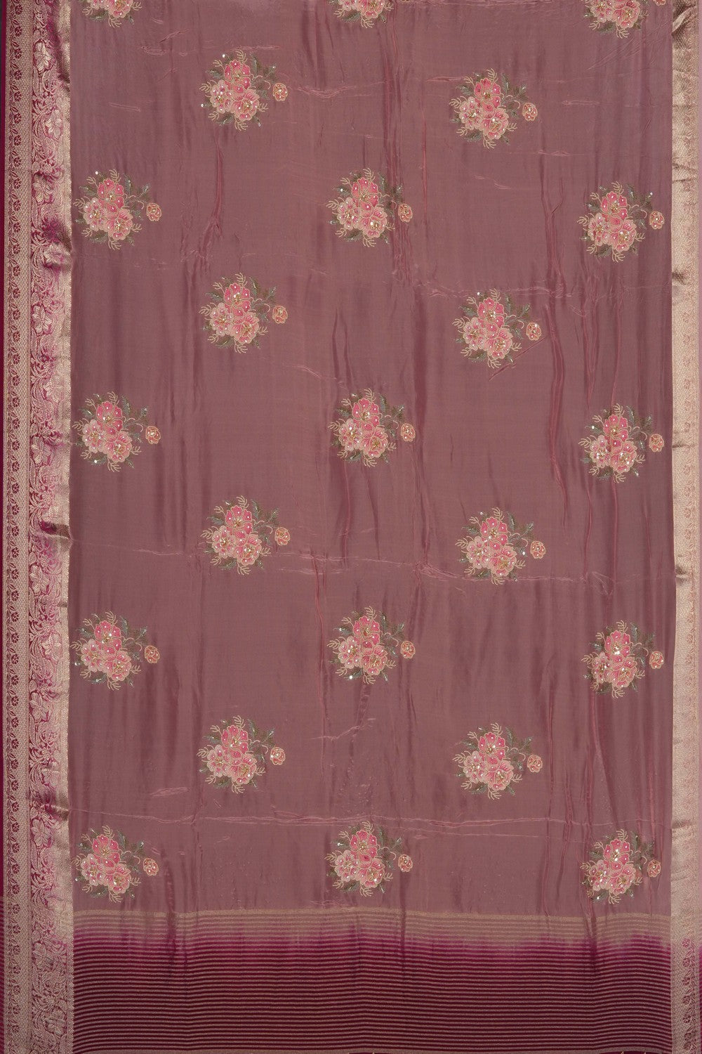 Image of Onion-Pink Embroidery Saree
