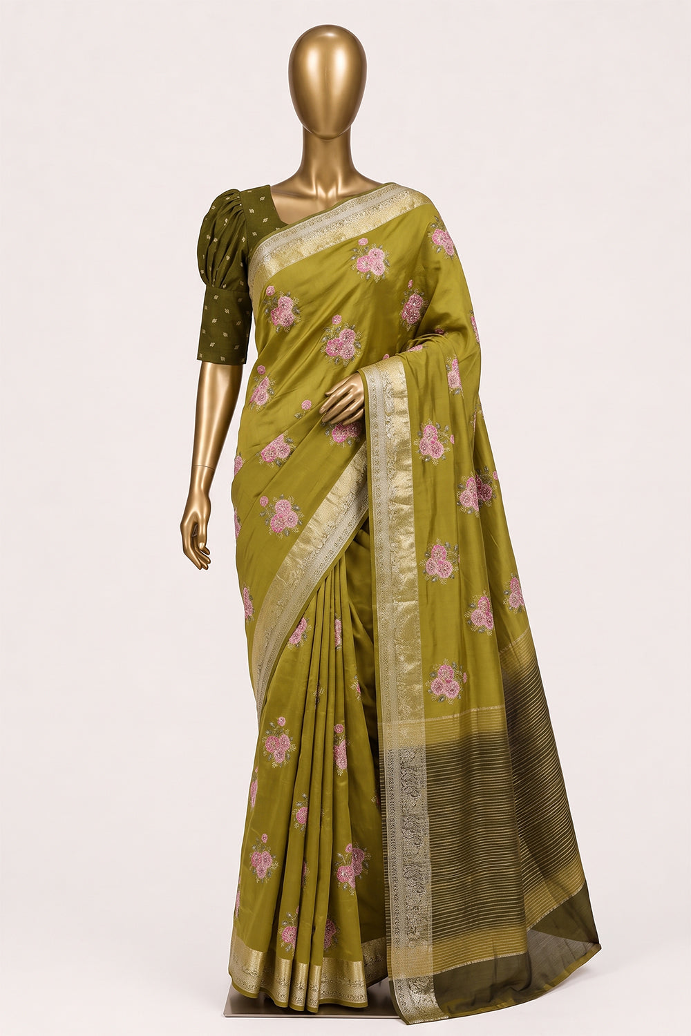 Image of Green Embroidery Saree