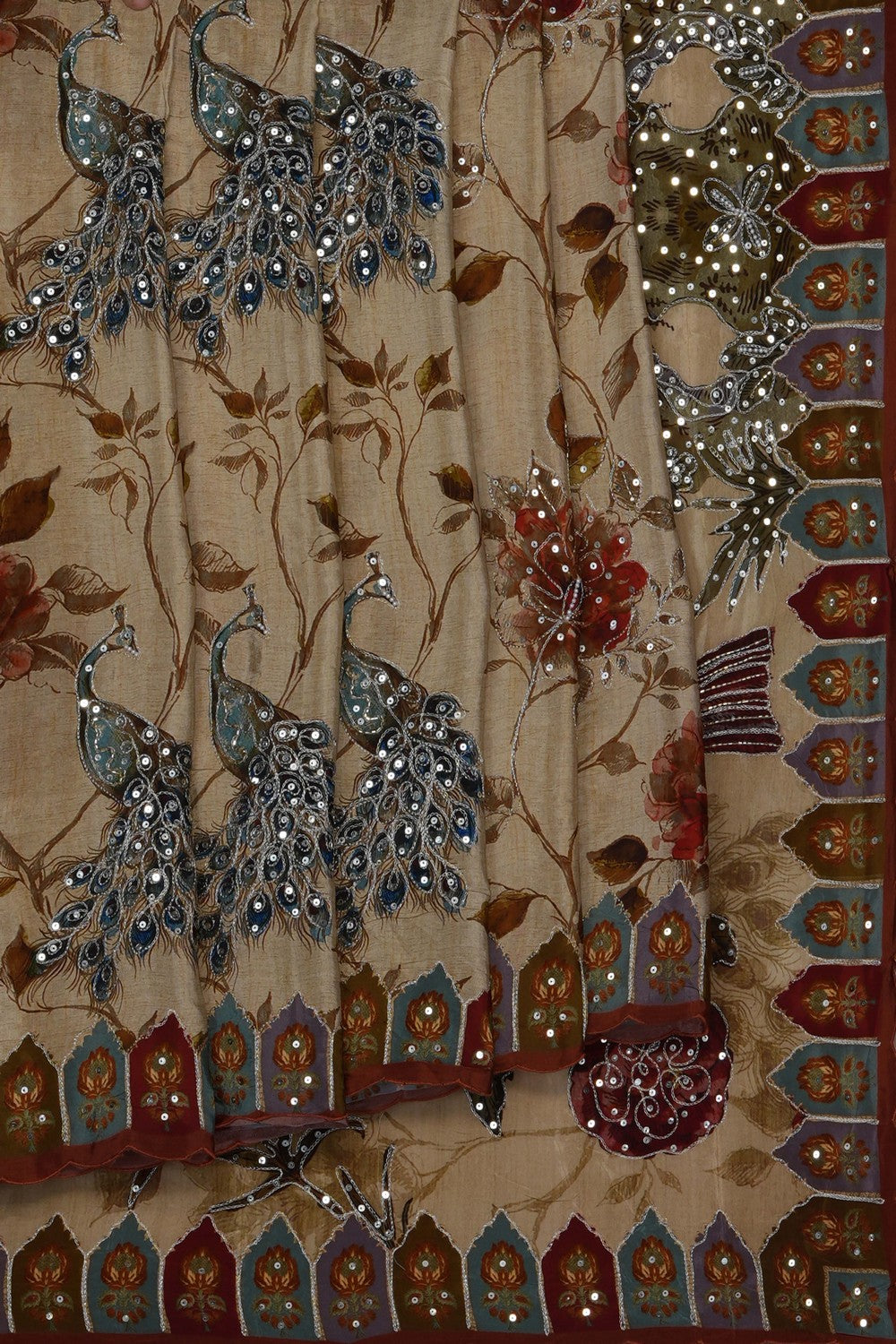 Image of Beige Crepe Saree