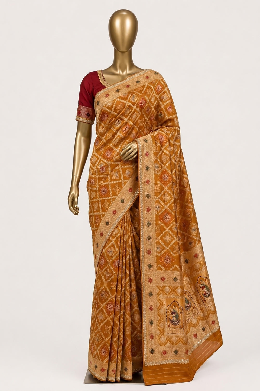 Image of Orange Brocade Silk Saree