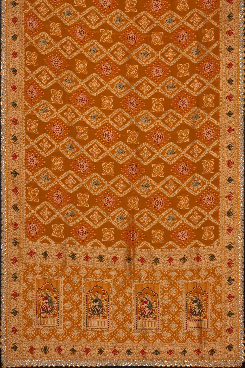 Image of Orange Brocade Silk Saree