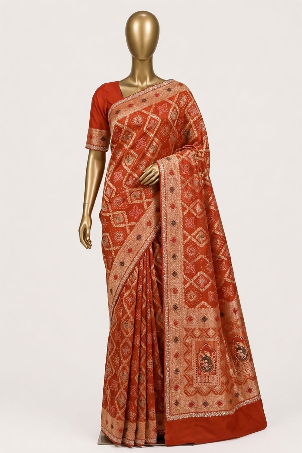 Image of Orange Brocade Silk Saree