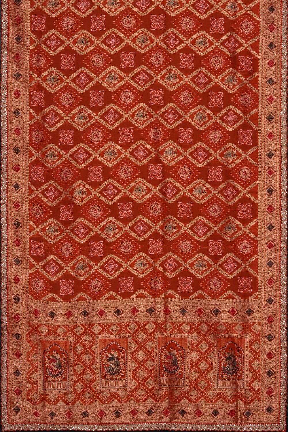 Image of Orange Brocade Silk Saree