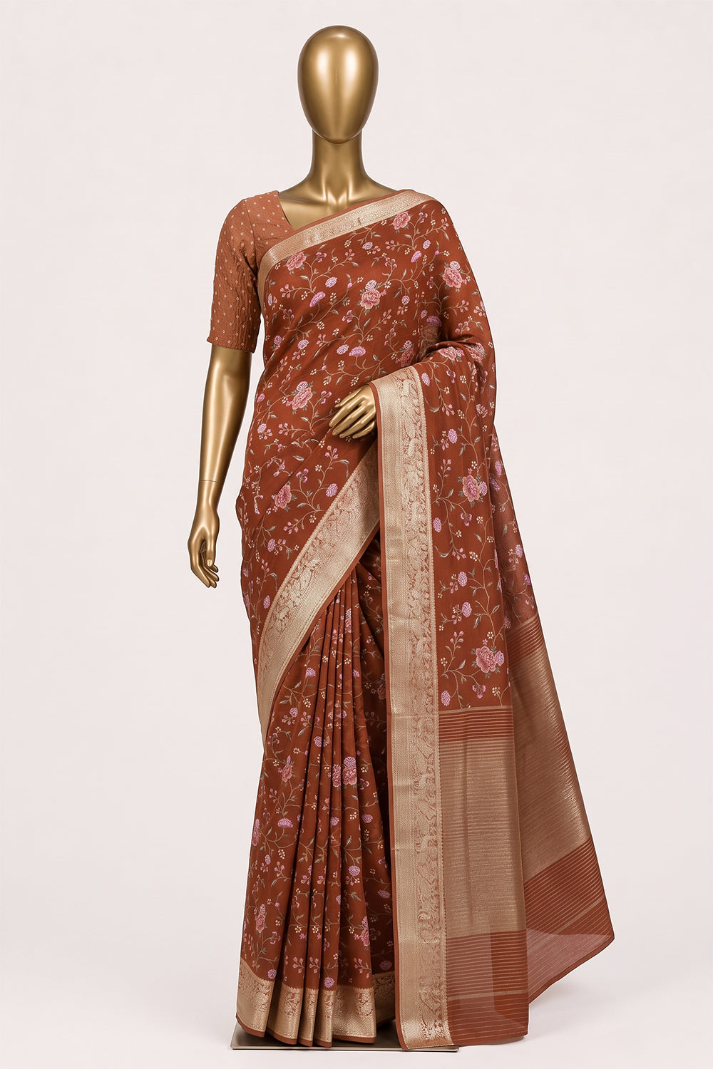 Image of Brown Embroidery Saree