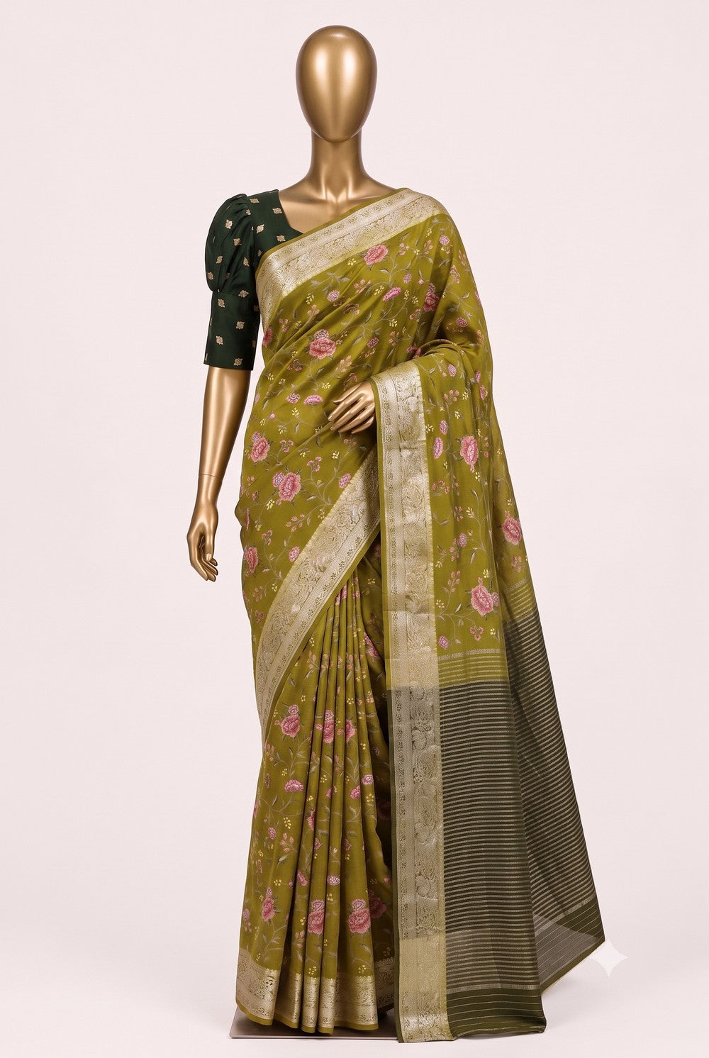 Image of Green Embroidery Saree