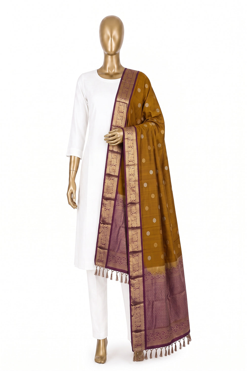 Image of Moss-Green Kanchipattu Dupatta