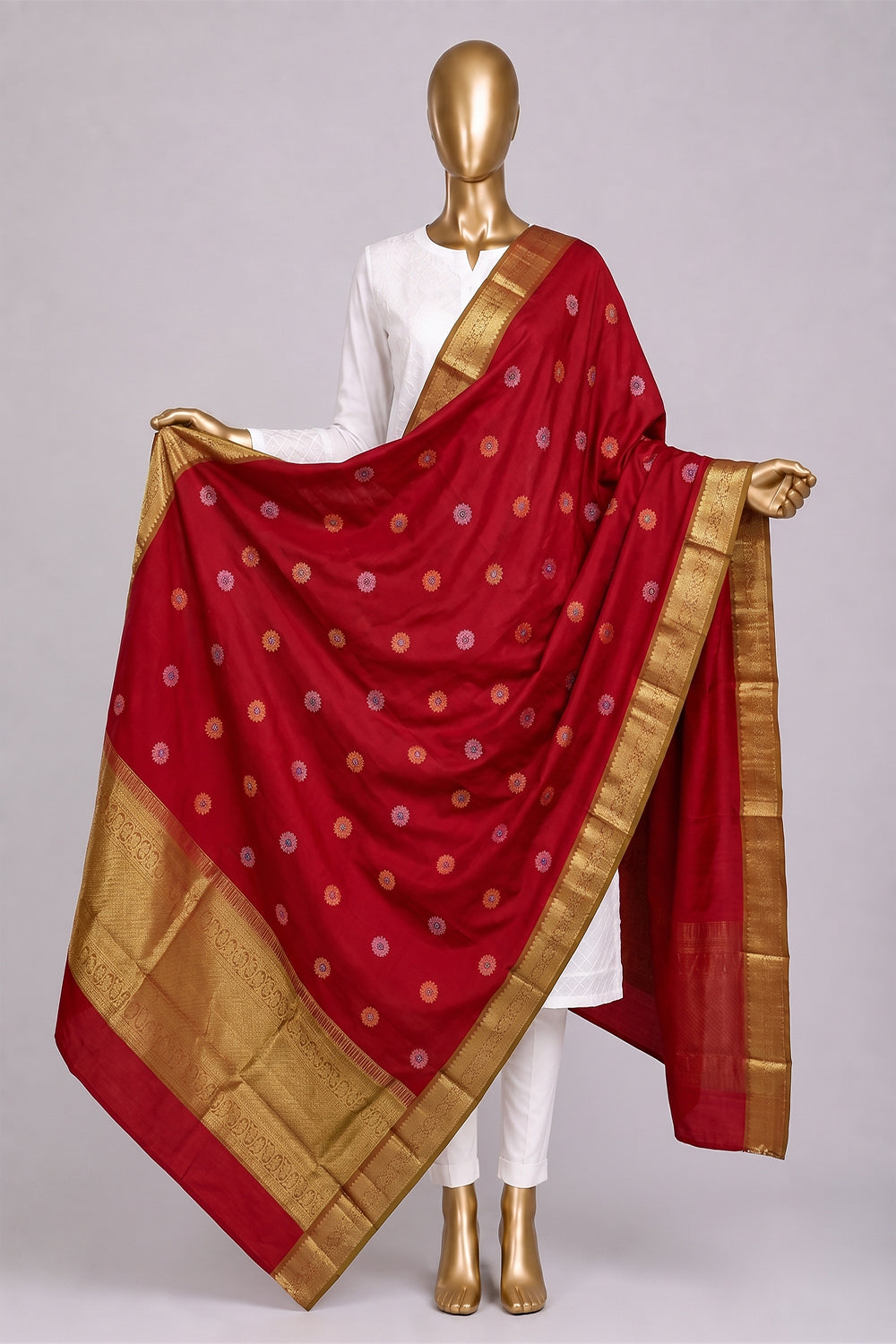 Image of Red Kanchipattu Dupatta