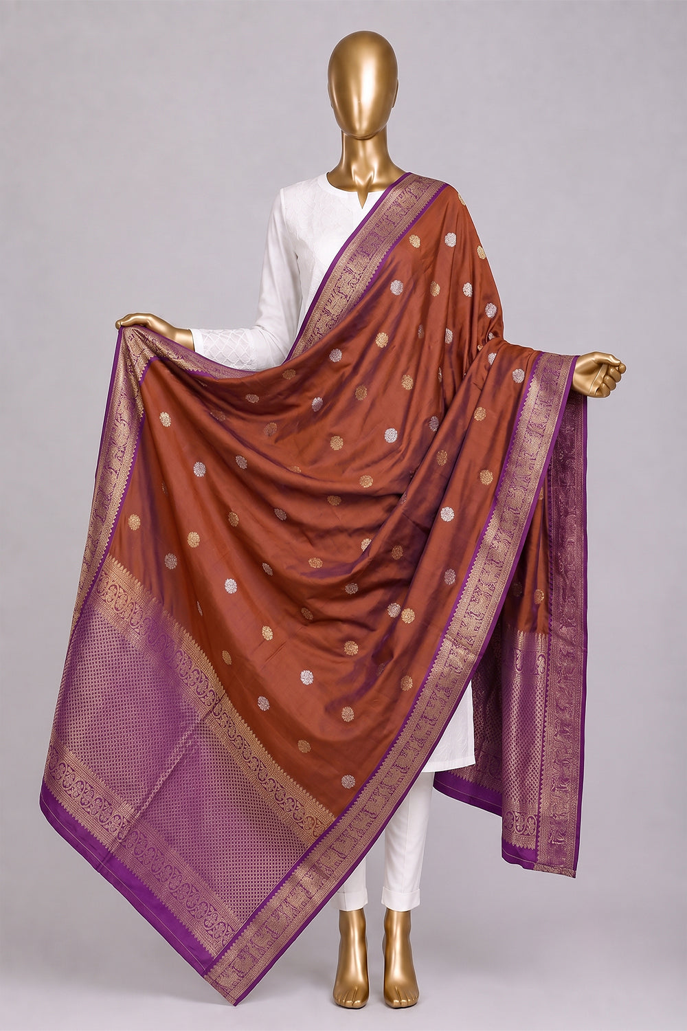 Image of Peach Kanchipattu Dupatta