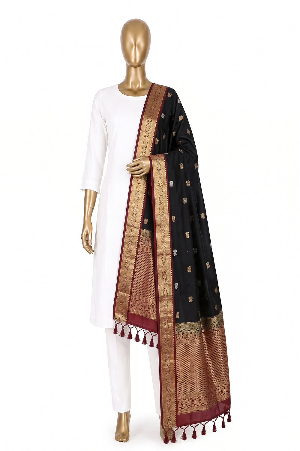 Image of Black Kanchipattu Dupatta