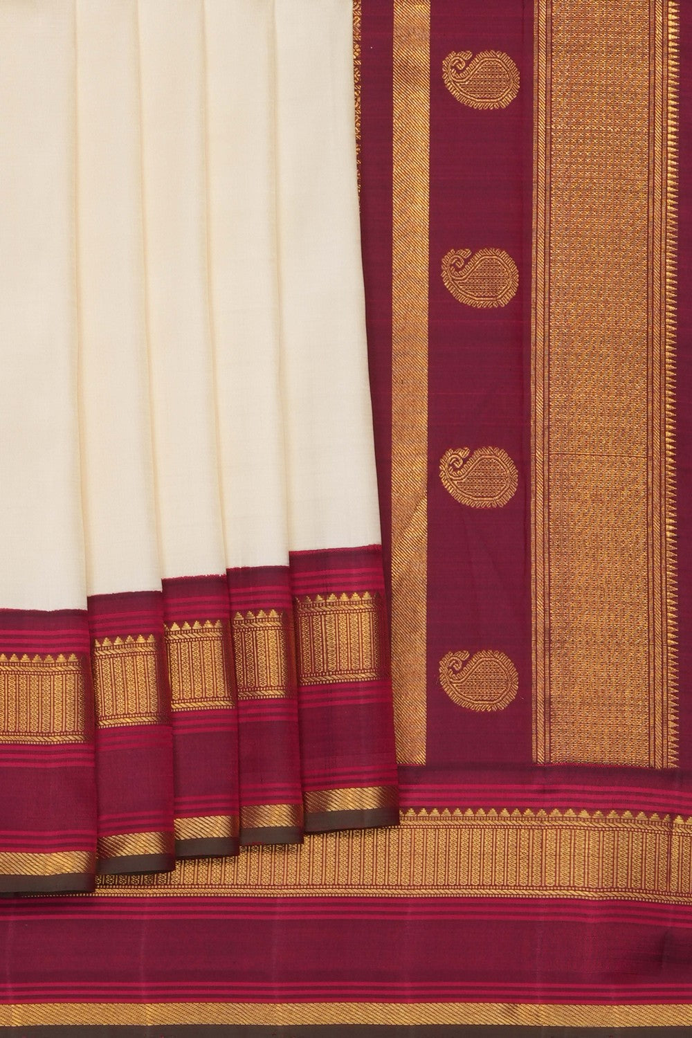 Image of Off-White Arani Silk Saree