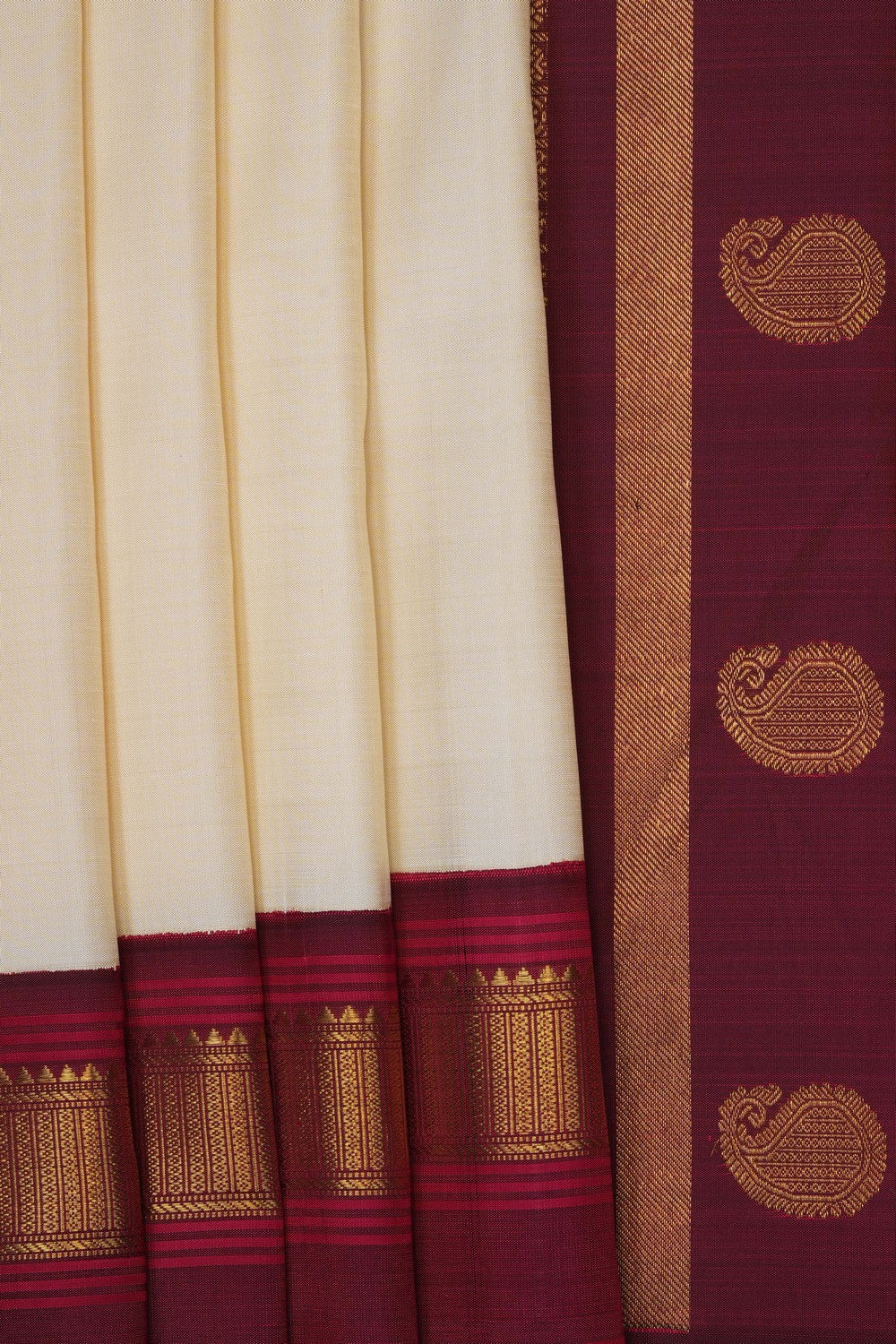 Image of Off-White Arani Silk Saree