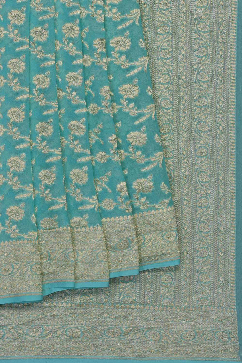 Image of Aqua Green Banarasi Georgette Saree