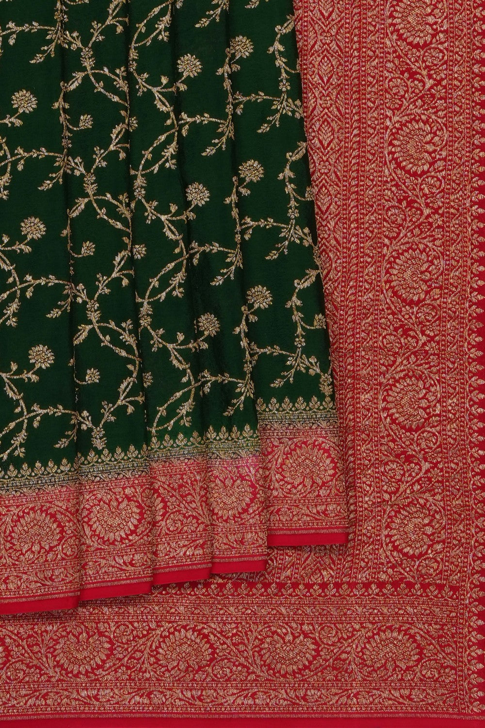 Image of Green Banarasi Crepe Brocade Saree