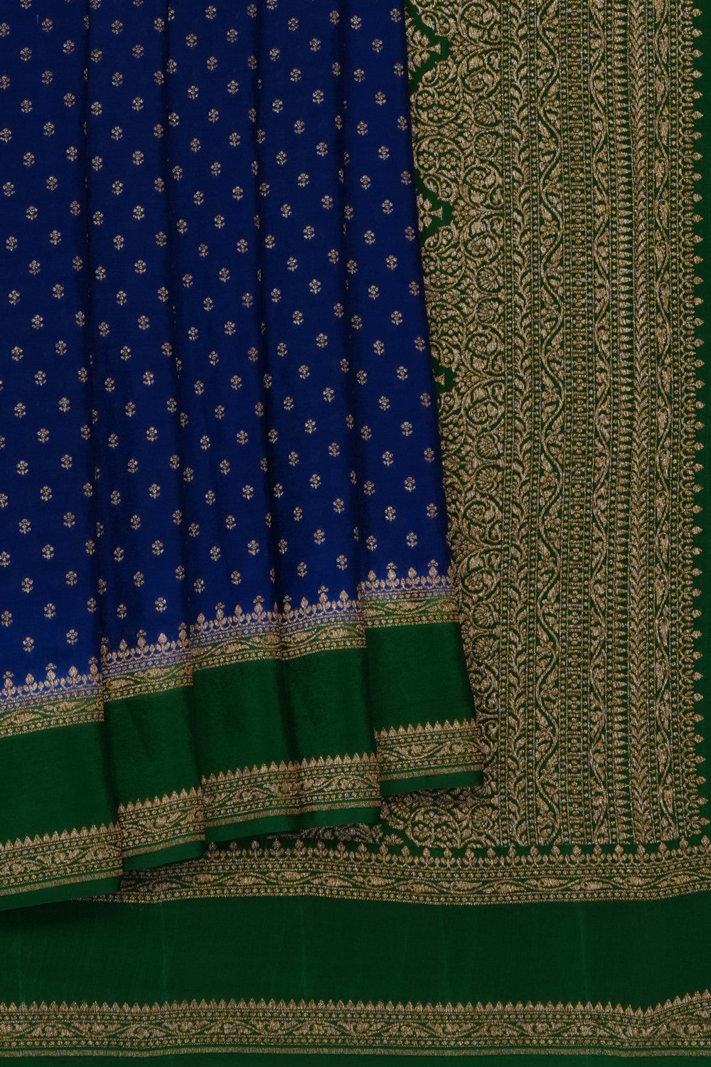 Image of Indigo Blue Banarasi Crepe Brocade Saree