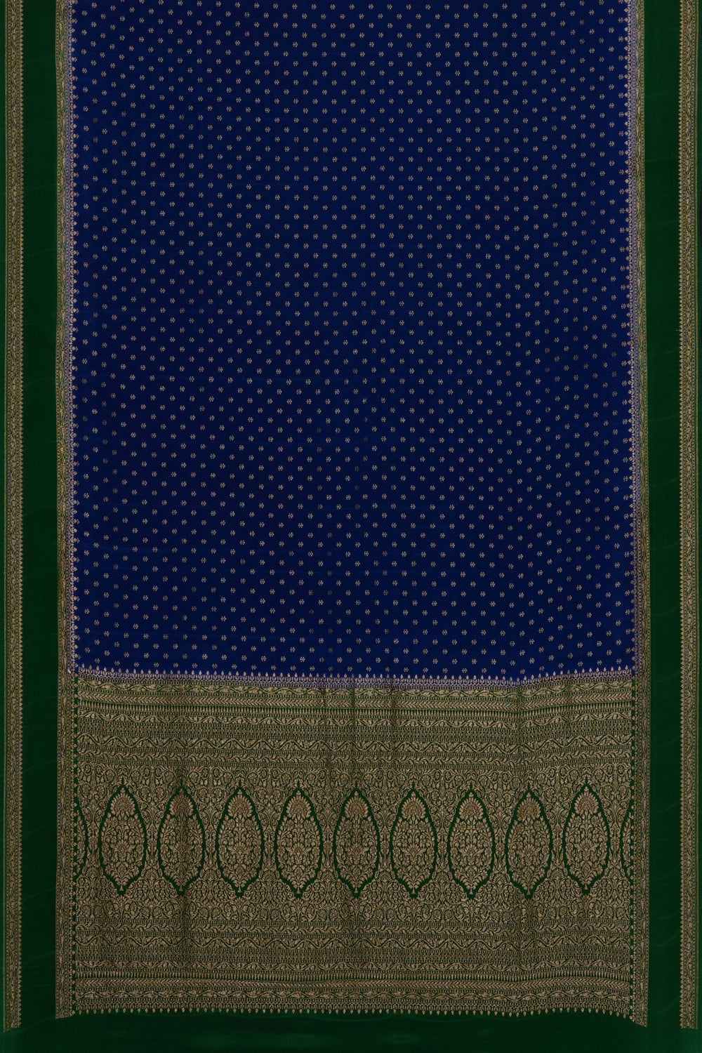 Image of Indigo Blue Banarasi Crepe Brocade Saree