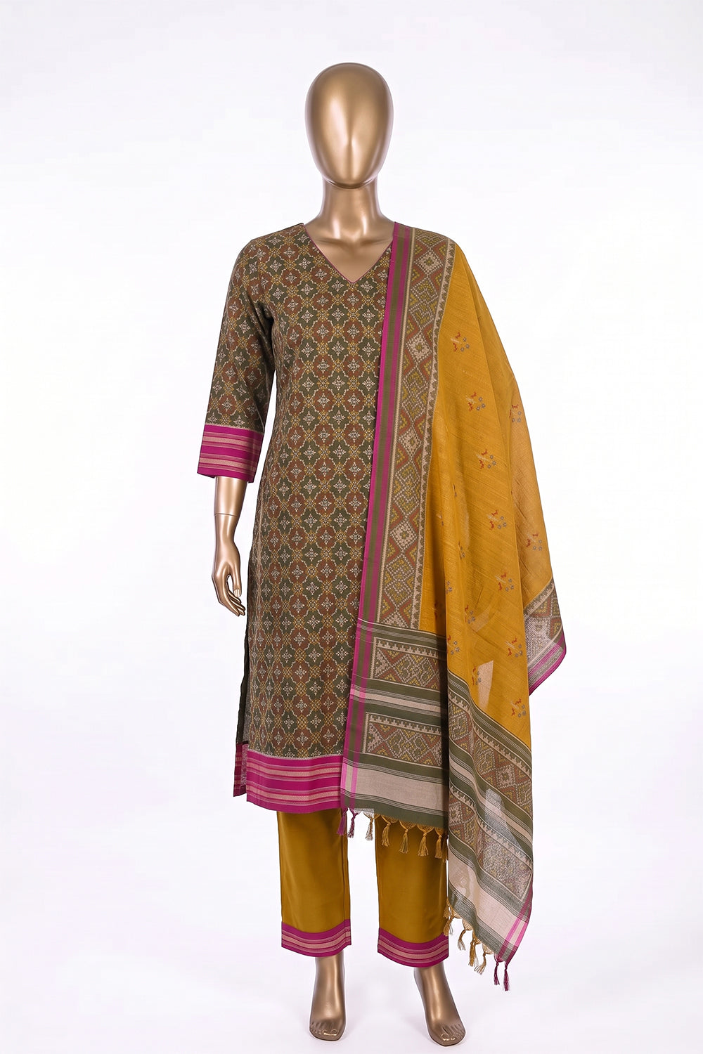 Image of Rajkot Patola Silk Unstitched Suit With Dupatta (3 Pcs Set)