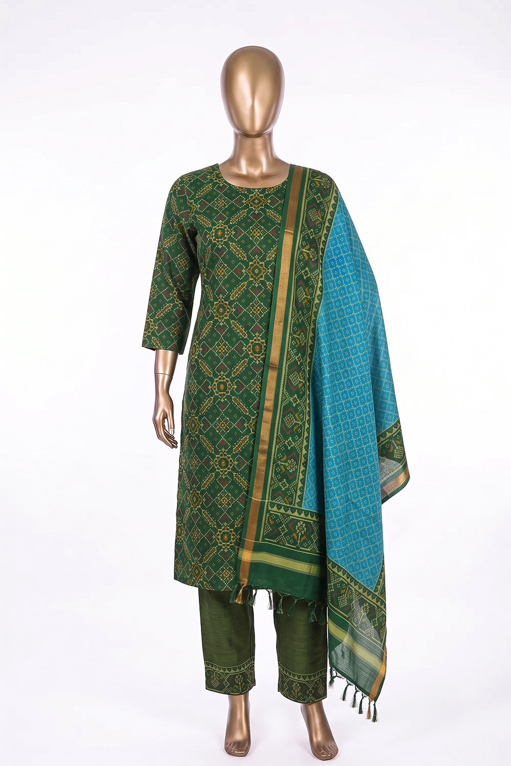 Image of Rajkot Patola Silk Unstitched Suit With Dupatta (3 Pcs Set)