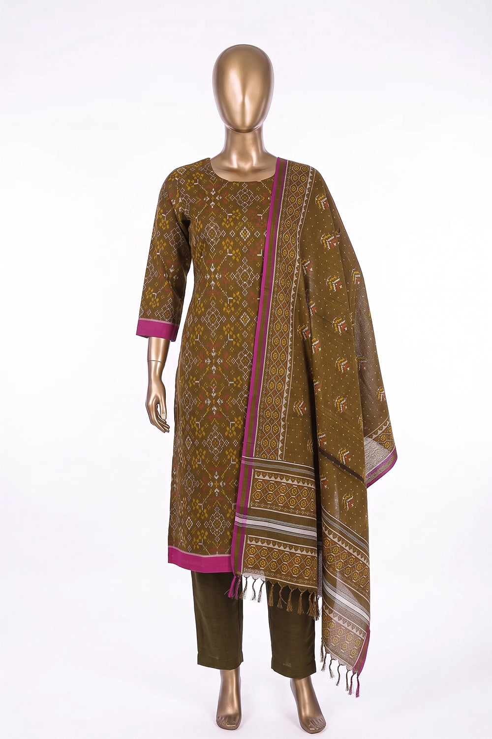 Image of Rajkot Patola Silk Unstitched Suit With Dupatta (3 Pcs Set)