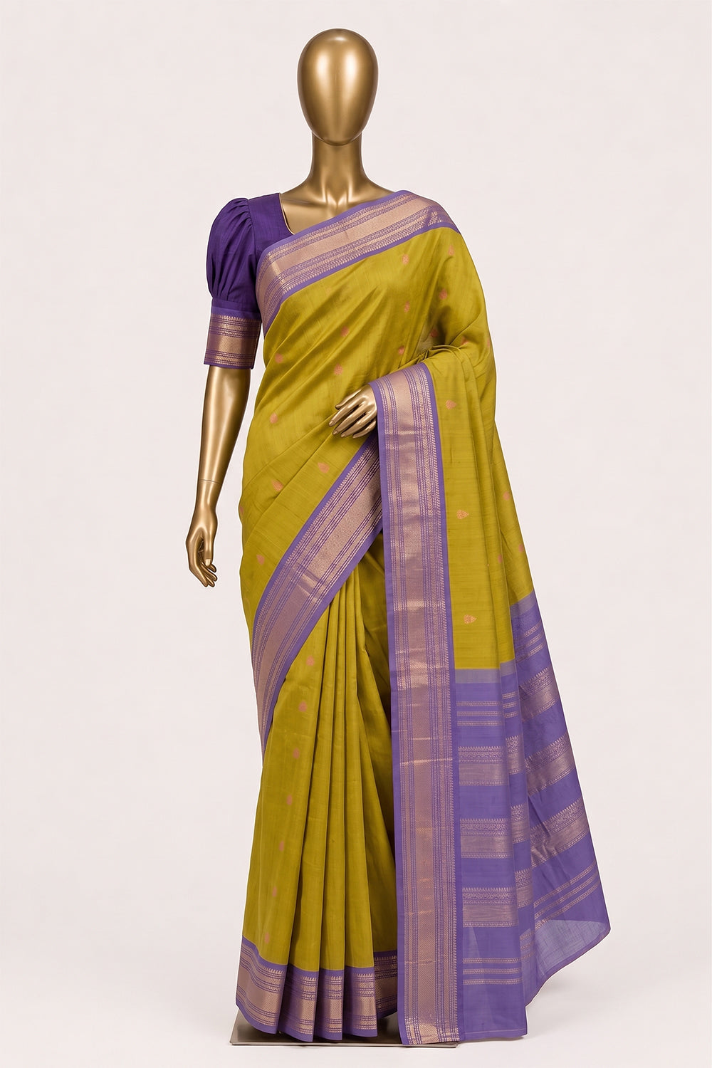 Image of Spring-Green Gadwal Cotton Saree