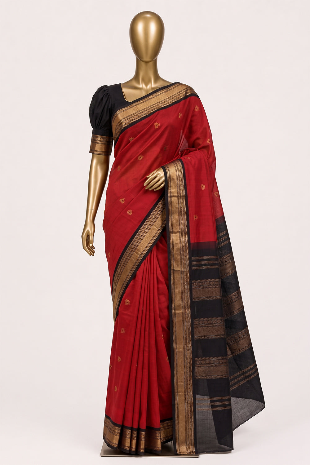 Image of Red Gadwal Cotton Saree